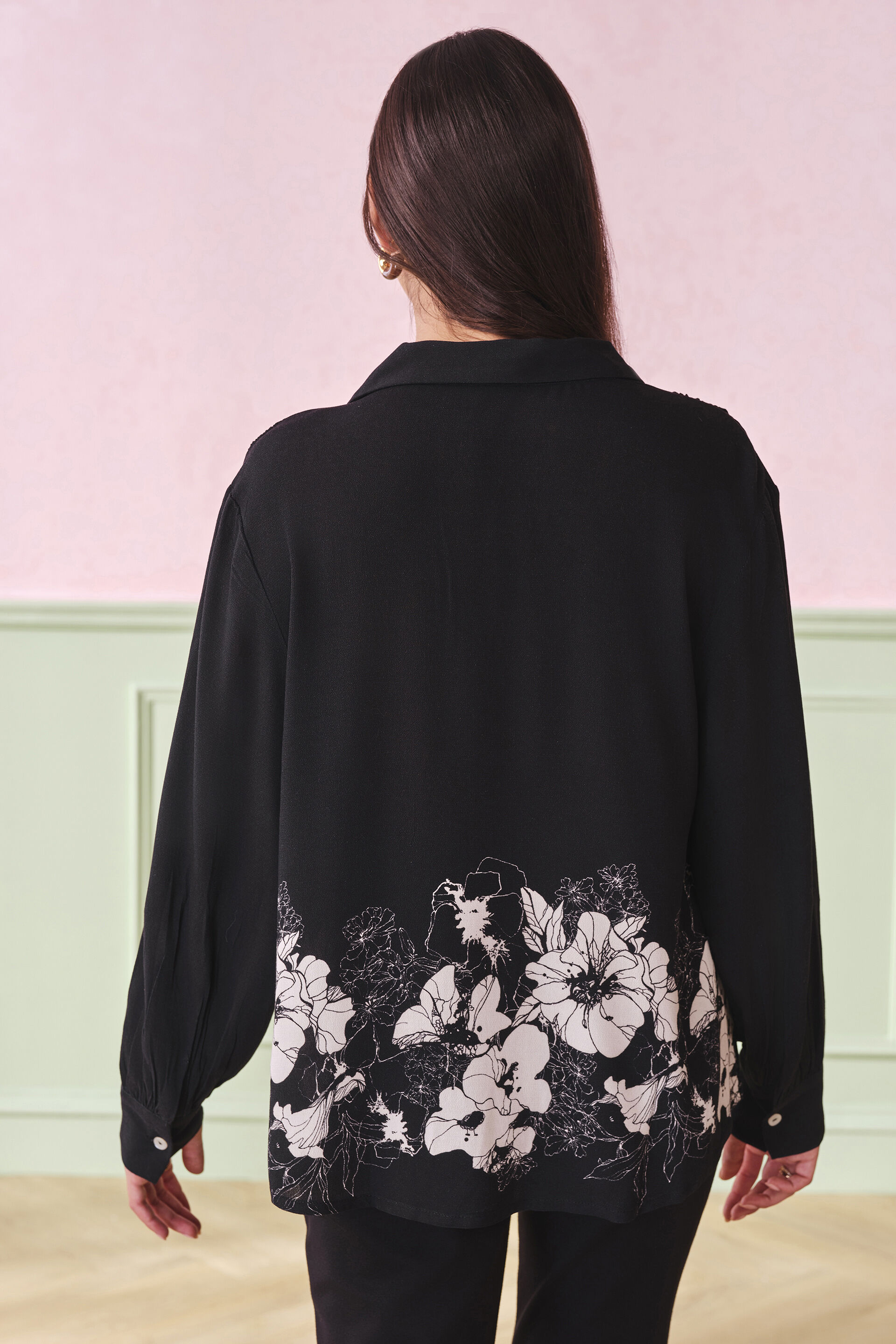Contrast Garden Viscose Top, Black, image 5